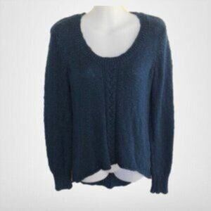 Cabi Women's Blue Sweater Cable Knit Hi Lo Hem Long Sleeves XS